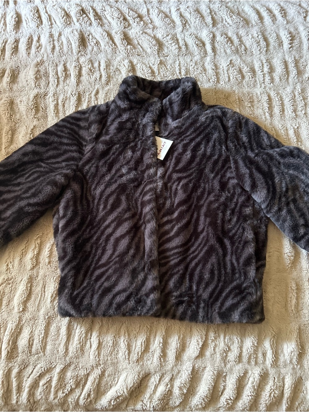 Ariat Dark Charcoal Faux Fur Zebra-Print Pea Coat